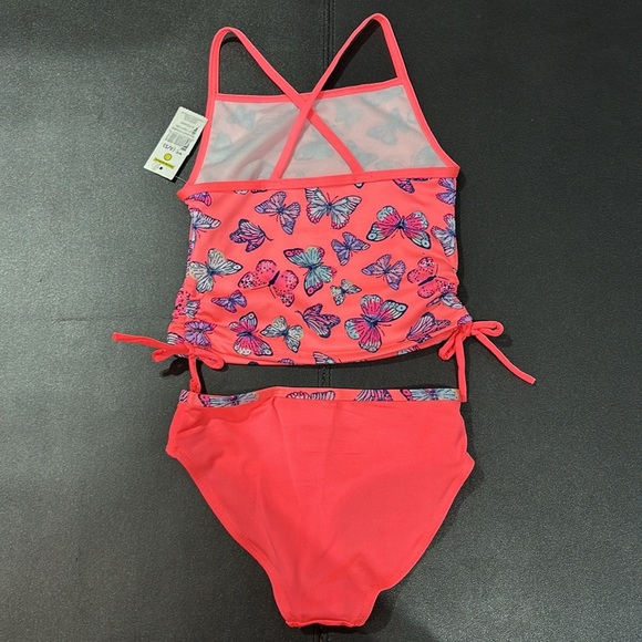 Bobbie Brooks 2 pc. bikini,butterfly pattern, Tie ruched hip, X back top - Picture 2 of 5